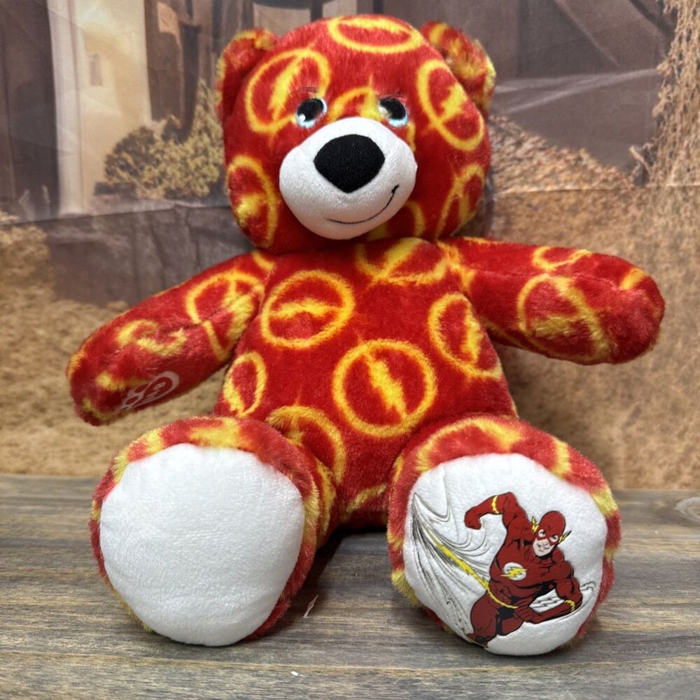Build A Bear Flash All Over Print Bear Plush Stuffed Animal 16” DC Comics Clean.